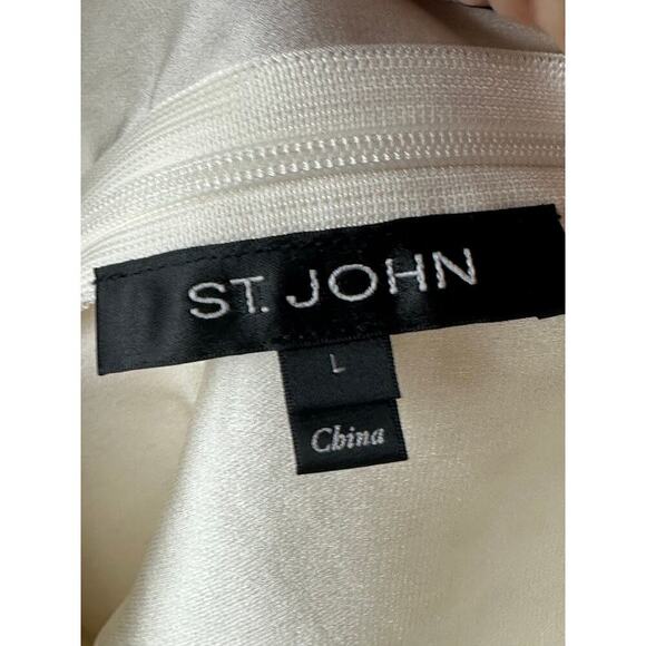 St. John Ivory Black Trim Swiss Dot 100% Silk Sleeveless Blouse Top Women's Sz L - Picture 4 of 6